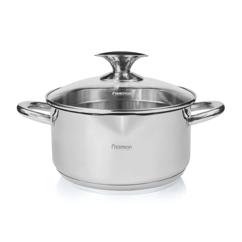 Fissman Stockpot Elegance Series 18/10 Inox304 Stainless Steel With Clear Glass Lid 24x12.5cm/5.6LTR