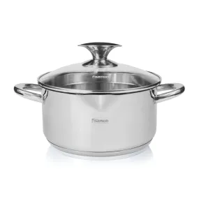 Fissman Stockpot Elegance Series 18/10 Inox304 Stainless Steel With Clear Glass Lid 24x12.5cm/5.6LTR