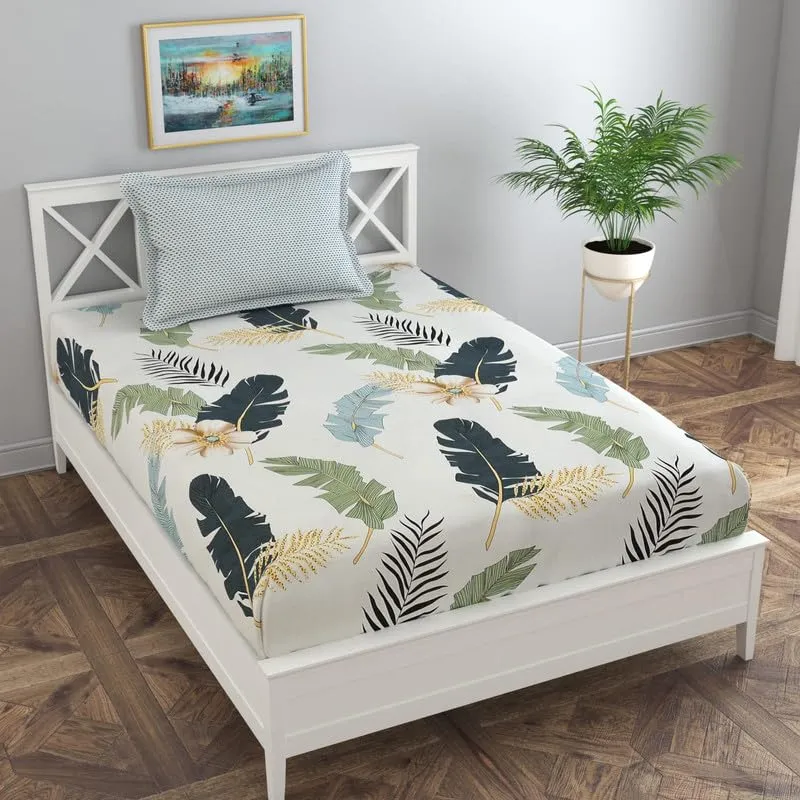 Florida Reeva Bedsheet for Single Size Bed with Pillow Covers and Made of Cotton with Floral Print