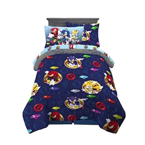 Franco Kids Bedding Super Soft Comforter and Sheet Set with Sham, 5 Piece Twin Size, Sonic The Hedgehog, Anime