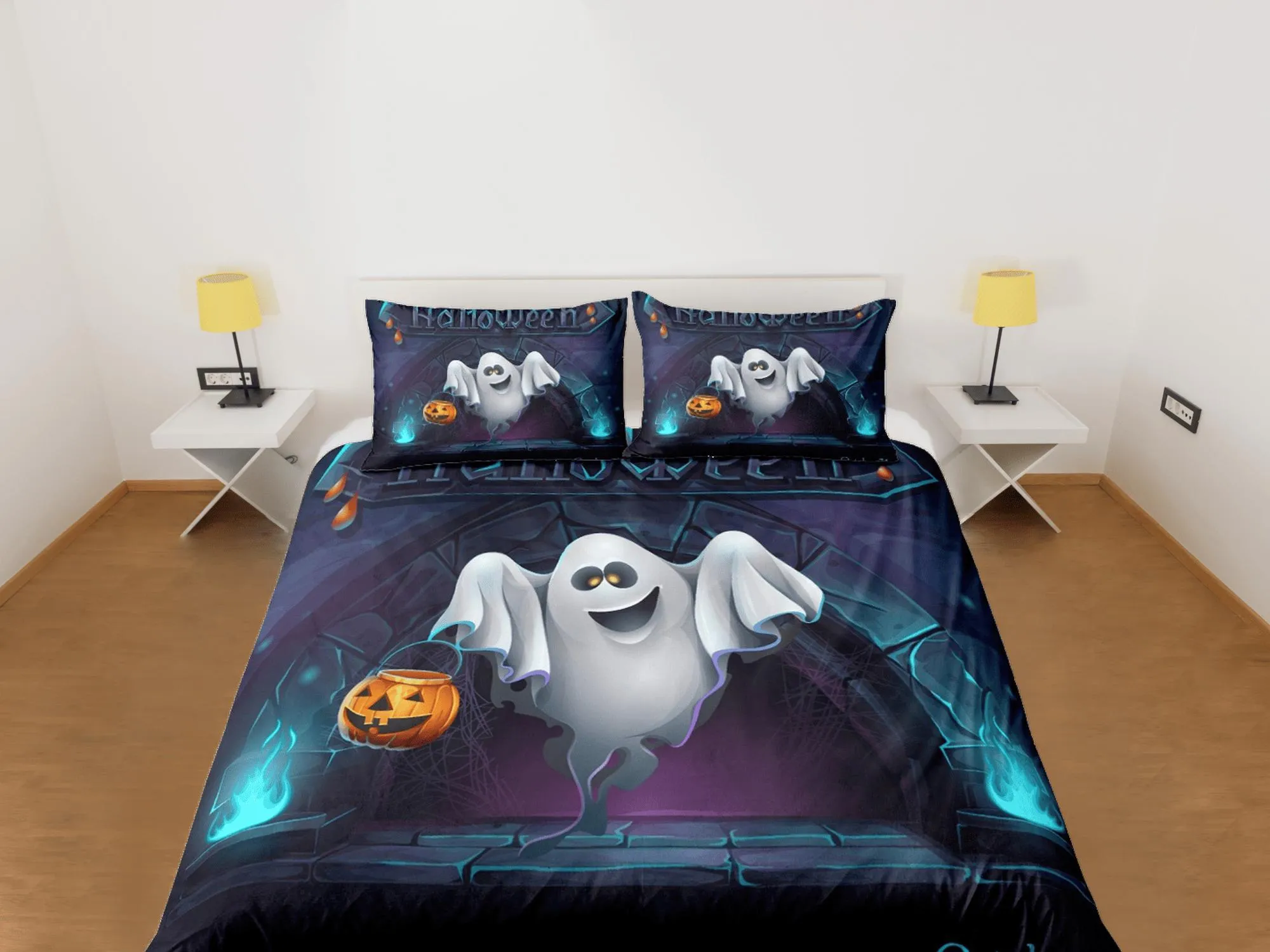 Ghost and pumpkin halloween bedding & pillowcase, gothic duvet cover, dorm bedding, goth decor toddler bedding, halloween gift