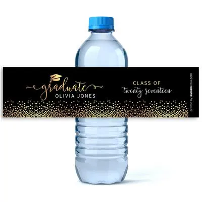 Gold Confetti Graduation Water Bottle Labels