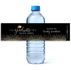 Gold Confetti Graduation Water Bottle Labels