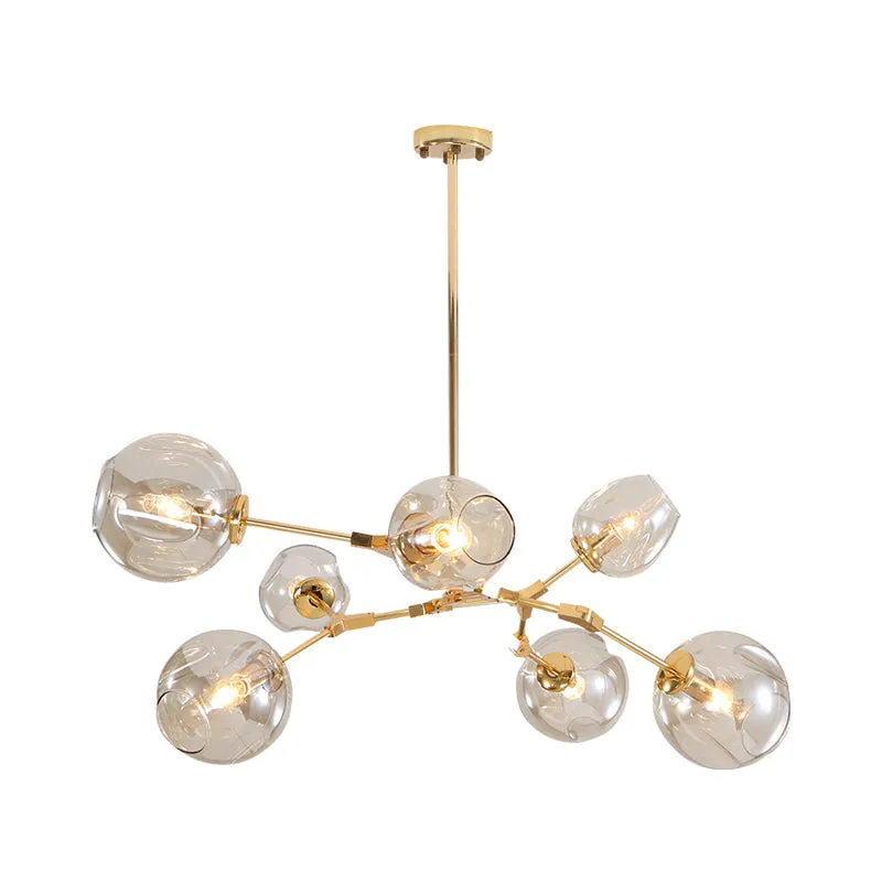 Golden Simplicity Cup Shade Pendant Chandelier with Clear Dimpled Glass â€“ 7-Bulb Dining Room Lighting