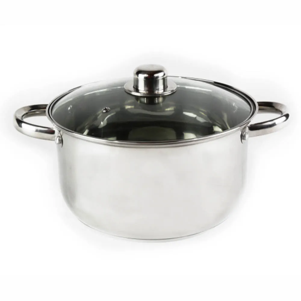 Gourmet Chef 6-Quart Stainless Steel Stock Pot with Glass Lid Kitchen Basics For Home and Restaurants - Large Stockpot with Capsulated Base, Vented Hole on Cover, and Stay-Cool Riveted Handles