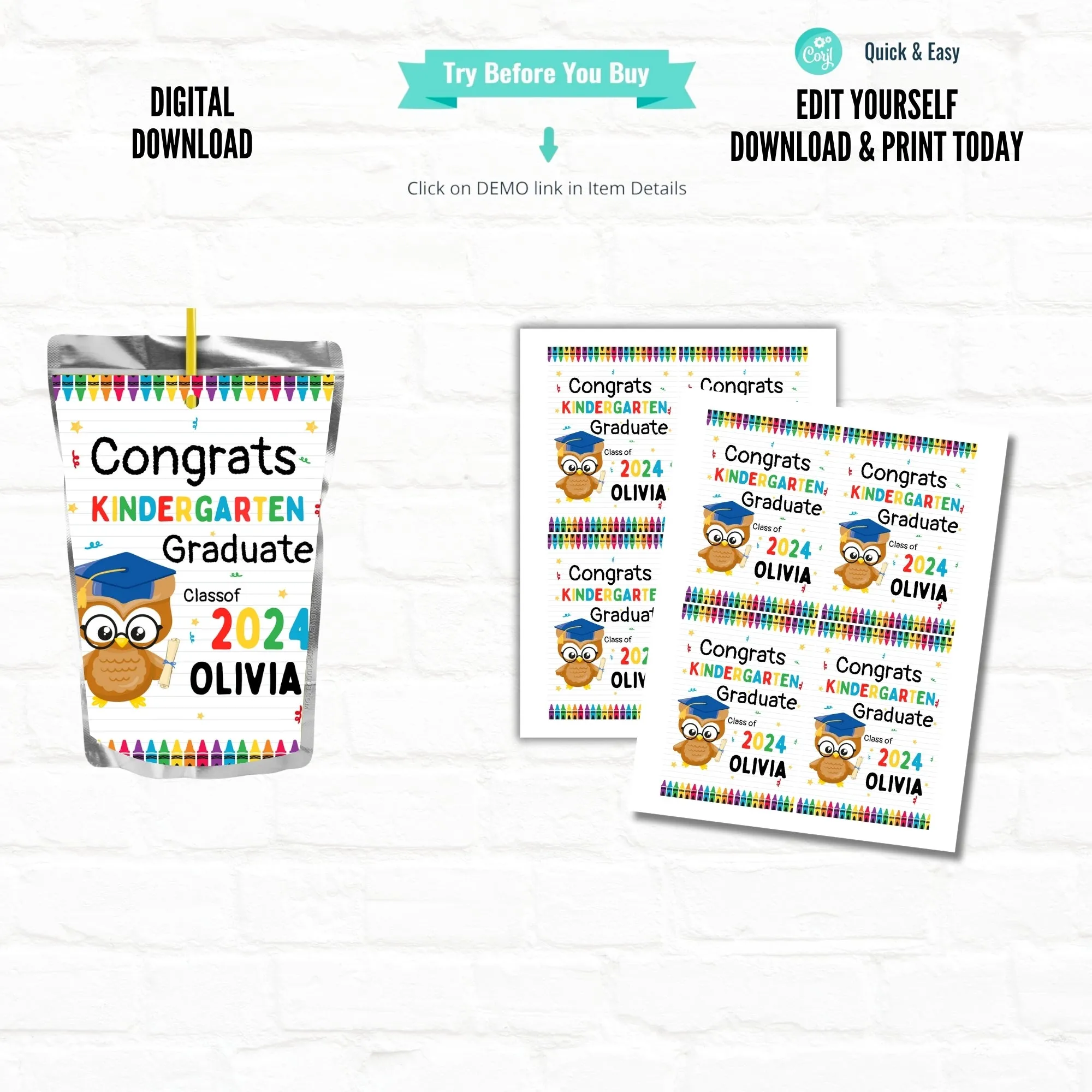 Graduation Party Favors Personalize Juice Pouch Labels|Printable File