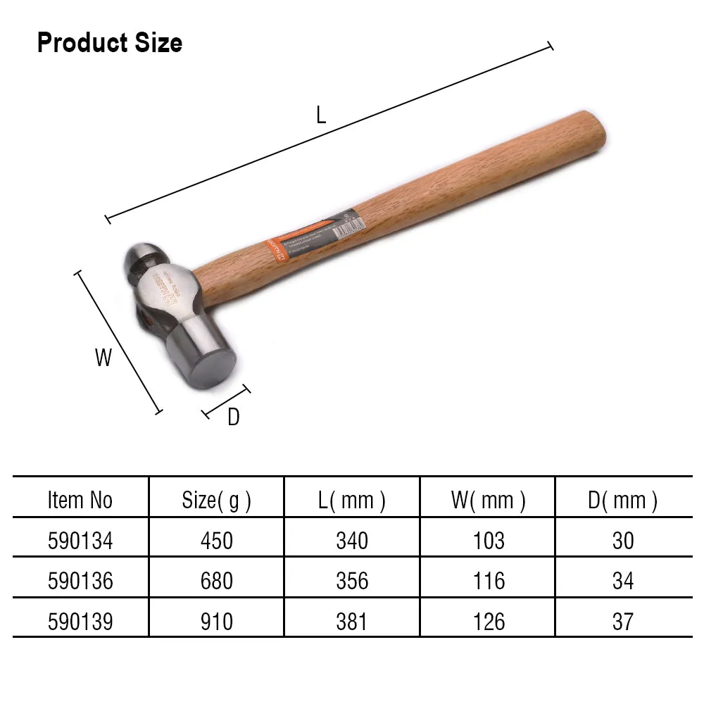 Harden Ball Pein Hammer with Oak Wood 0.68kg