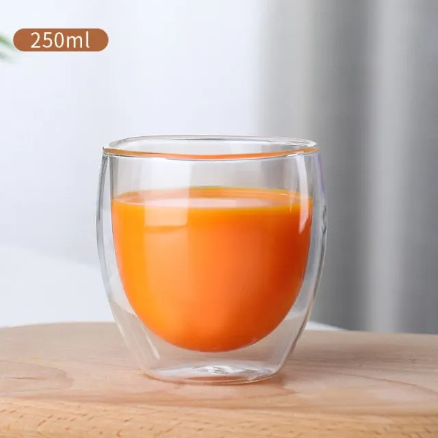 Heat Resistant Transparent Double Wall Glass Cup