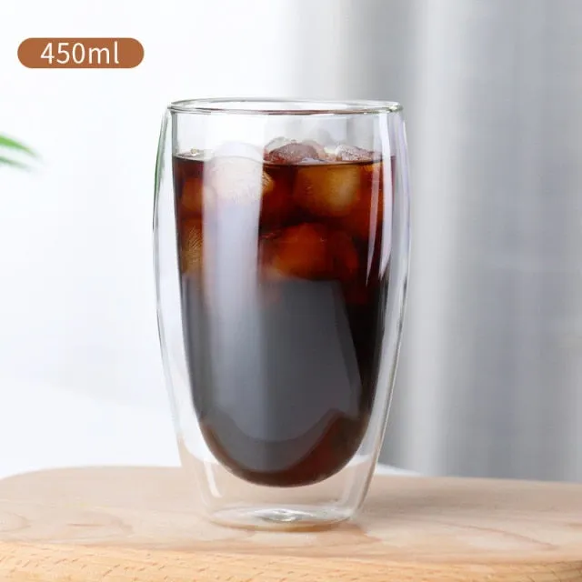 Heat Resistant Transparent Double Wall Glass Cup