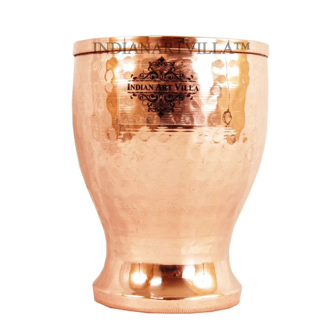 Indian Art Villa Pure Copper Hammered Design Glass Tumbler Cup 350 ML