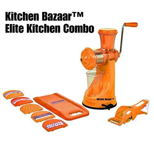 Kitchen Bazaartm Elite Kitchen Combo - Fruit & Vegetable Manual Juicer Mixer Grinder With Steel Handle, 6 In 1 Multi-Purpose