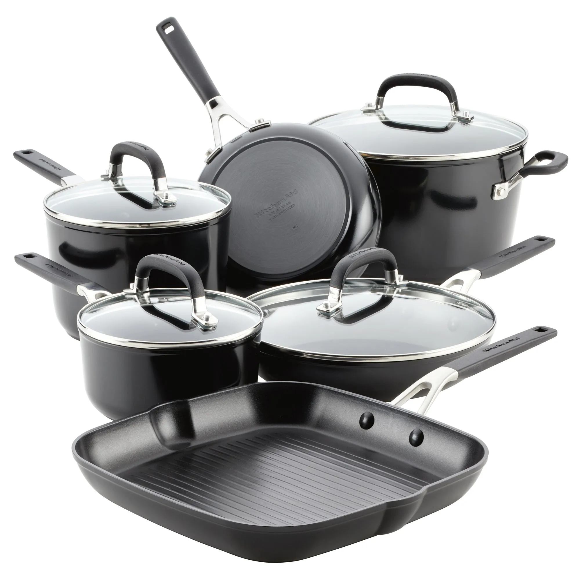 KitchenAid Hard Anodized Nonstick Cookware Set, 10-Piece, Onyx Black