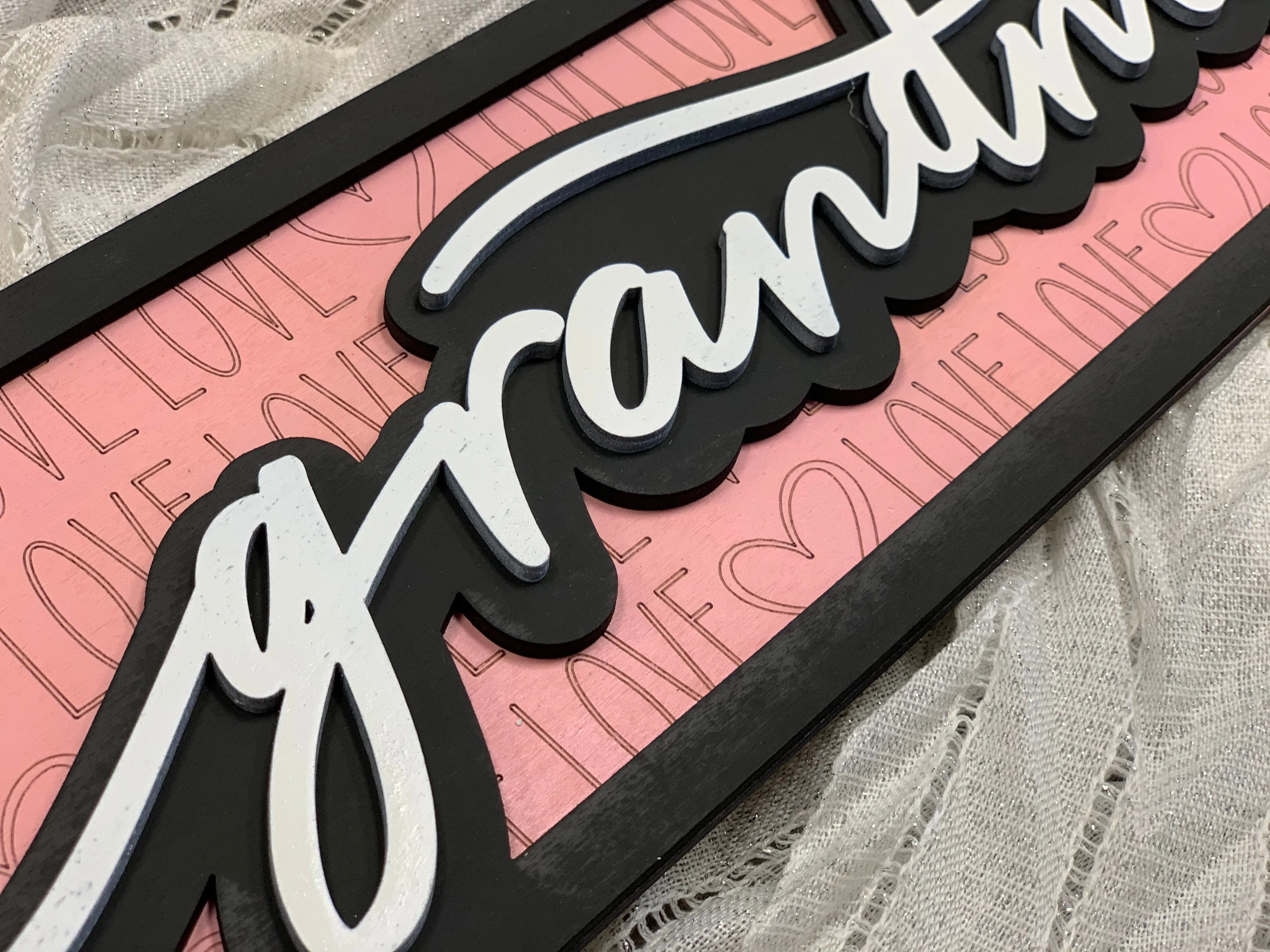 Layered Sign: Grandma LOVE Patterned background SVG File Laser Glowforge