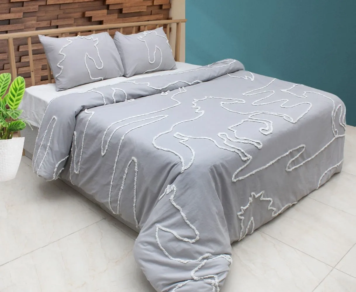 Lila Elegant Horse 100% Cotton 3 Pc Duvet Set