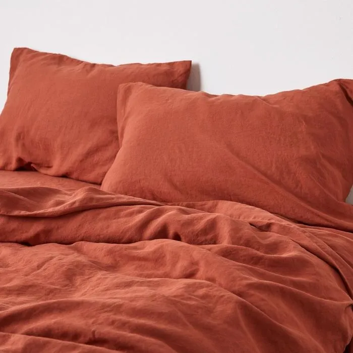 Linen Bedding Duvet Cover | 3 Pc Set | Rust Orange