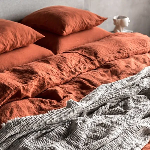 Linen Bedding Duvet Cover | 3 Pc Set | Rust Orange