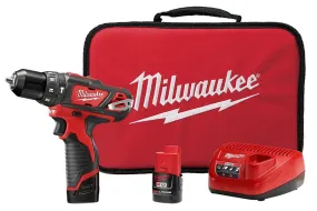 Milwaukee 2408-22 Hammer Drill/Driver Kit, Battery Included, 12 V, 1.5 Ah, 3/8 in Chuck, Keyless Chuck :EA: QUANTITY: 1