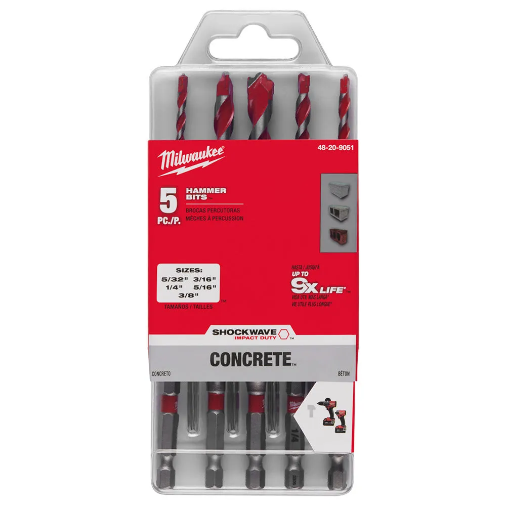 Milwaukee 48-20-9051 5pc. SHOCKWAVE™ Carbide Hammer Drill Bit Kit