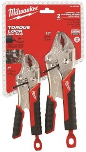 Milwaukee Torque Lock Locking Pliers Set' Durable Grip' Curved Jaw' 7 In. And 10 In.