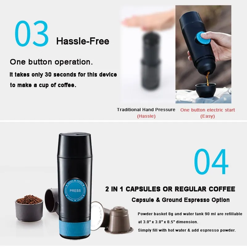 Mini Outdoor Portable Coffee Machine Electric USB Hot and Cold Extraction Coffee Powder Capsule Coffee Machine