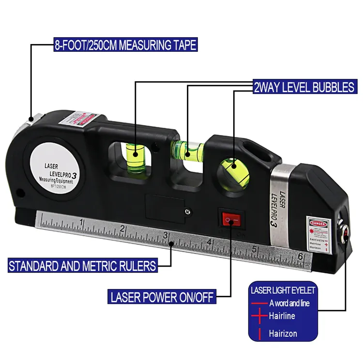 Multipurpose Level Laser Horizon Vertical Measure Tape Aligner Bubbles Ruler