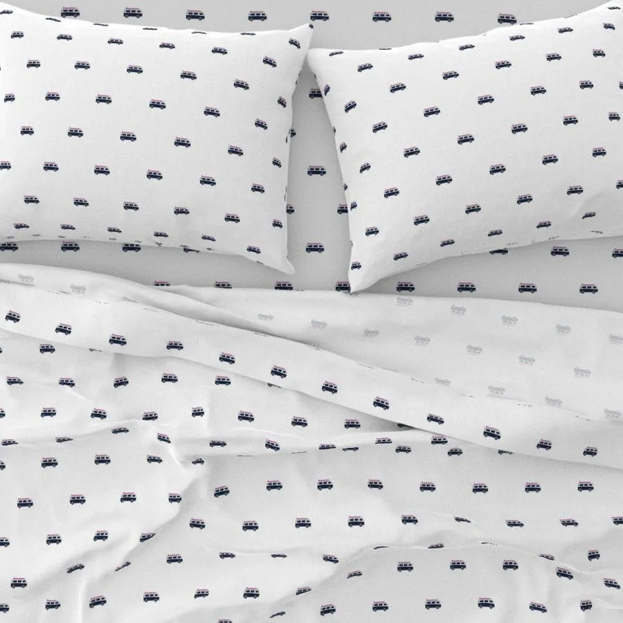 Navy Blue, White and Surfer Girl Hot Pink Classic Surf Bus Sheet Set from Surfer Bedding™️