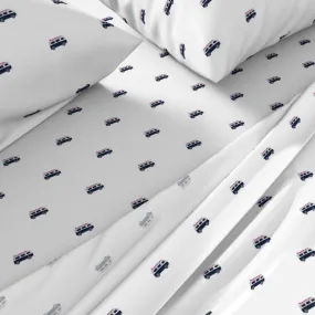 Navy Blue, White and Surfer Girl Hot Pink Classic Surf Bus Sheet Set from Surfer Bedding™️