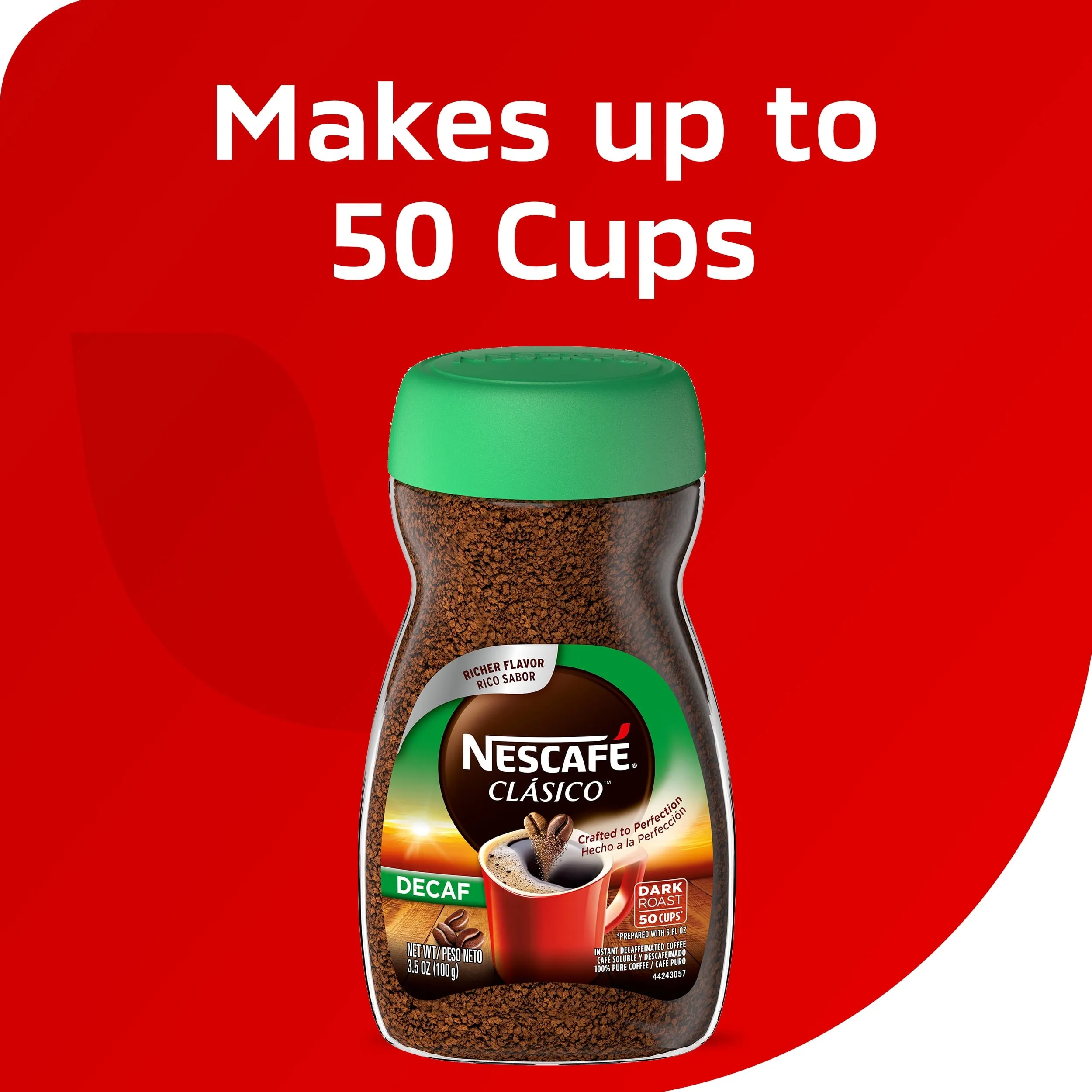 NESCAFÉ CLÁSICO, Instant Coffee, Decaf Dark Roast, 1 Jar (3.5 Oz)