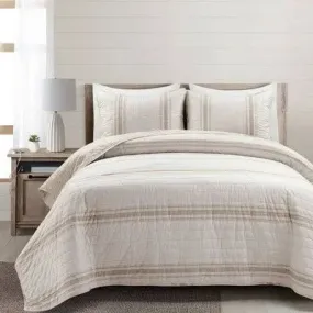 New - 2pc Twin/Twin Extra Long Farmhouse Striped Reversible Quilt Bedding Set Off White/Cream - Lush Décor