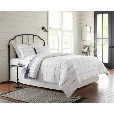 New - 3pc Full/Queen Stripe with Chambray Backing Duvet & Sham Set Faded Blue -