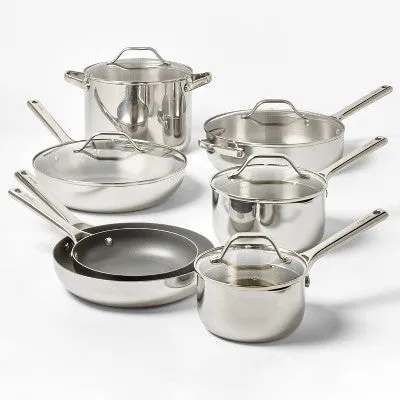 Open Box - 12pc Nonstick Stainless Steel Cookware Set with 6pc Pan Protectors Silver -