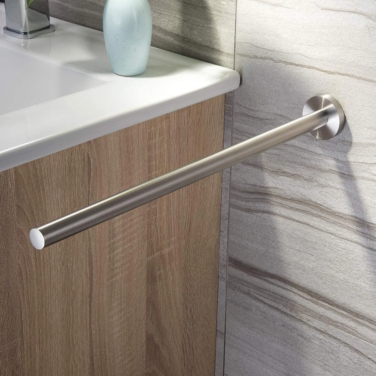 OSLEN 40cm Towel Bar Wall Mounted Stainless Steel Towel Holder with Screws Hand Towel Rail Brushed Chrome Finish Rack for Bathrooms Kitchen Toilet Heavy Duty - Single Arm, Silver