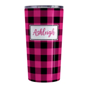 Personalized Pink and Black Buffalo Plaid Tumbler Cup