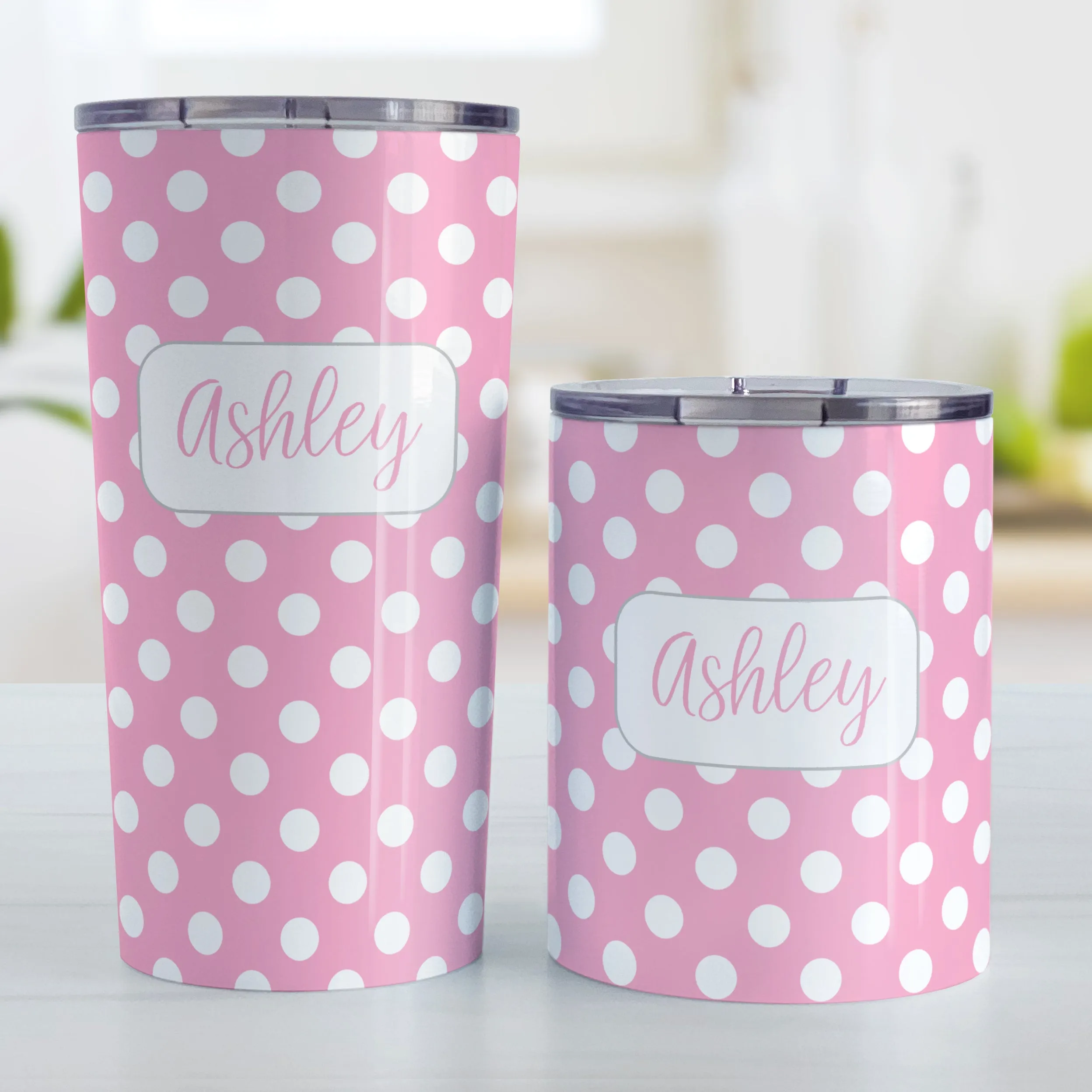 Personalized Pink Polka Dot Tumbler Cup