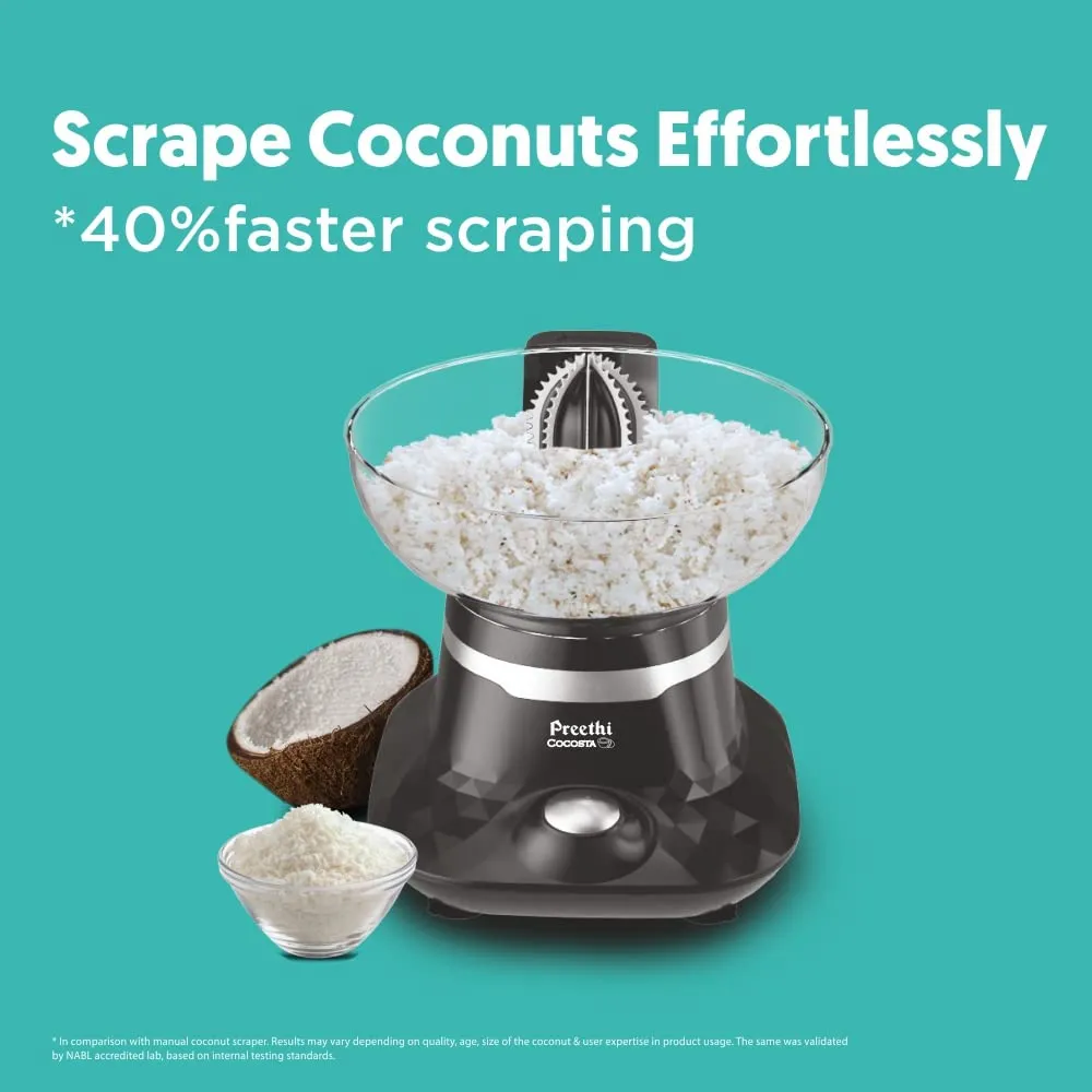 Preethi Cocosta Kp001 Coconut Scraper&Citrus Juicer,100% Safe Dual Protection Scraper With Safety Switch&Silicon Cap