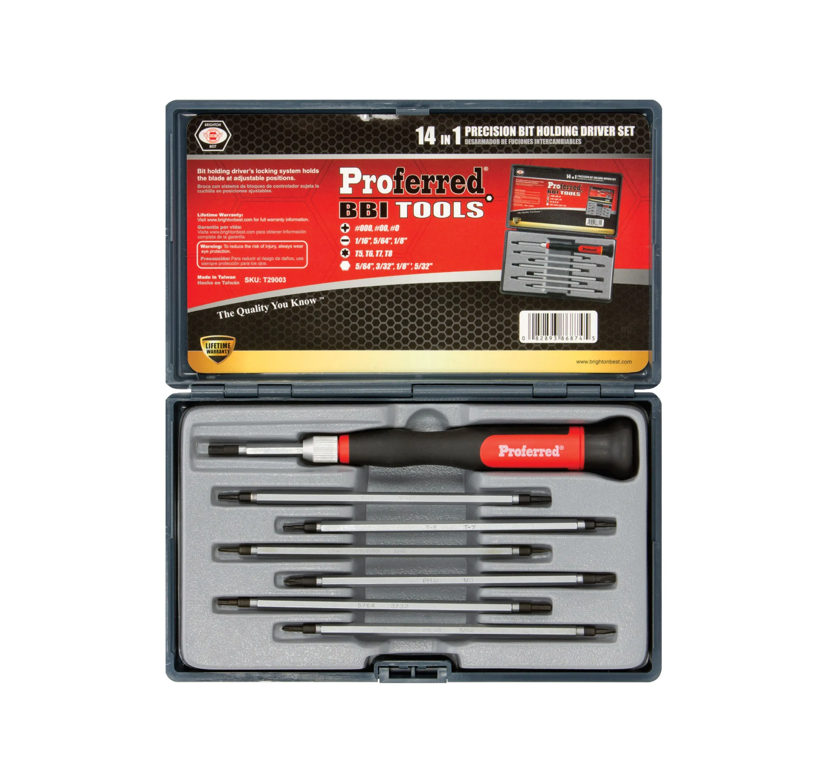 PROFERRED INTERCHANGEABLE BIT SCREWDRIVER SET - PRECISION 14 PIECE IN 1