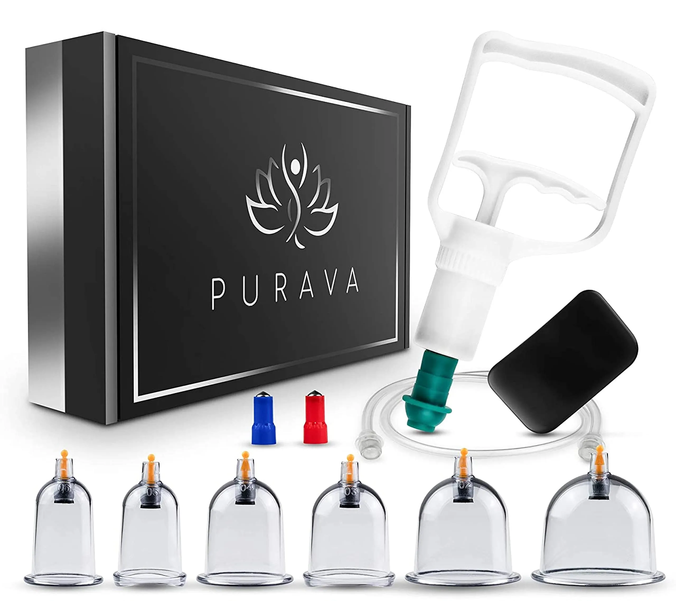 PURAVA Chines Cupping Therapy Set with Vacuum Pump - Cupping Set for Tension, Back Pain