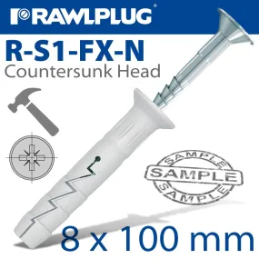 RAWLPLUG NYL NAIL-IN FIXING 8X100MM   CSK HEAD X10 -BAG RAW R-S1-FX-N08L100-10