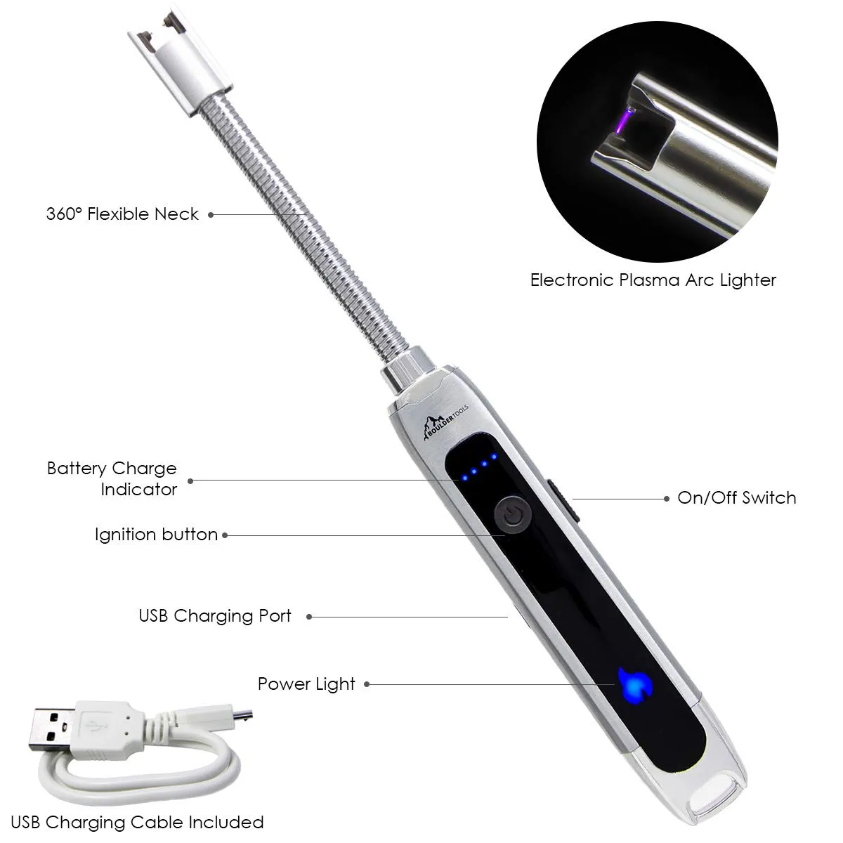 Rechargeable Arc Lighter - Flameless Lighter - USB Plasma Lighter - Adjustable Extra Long