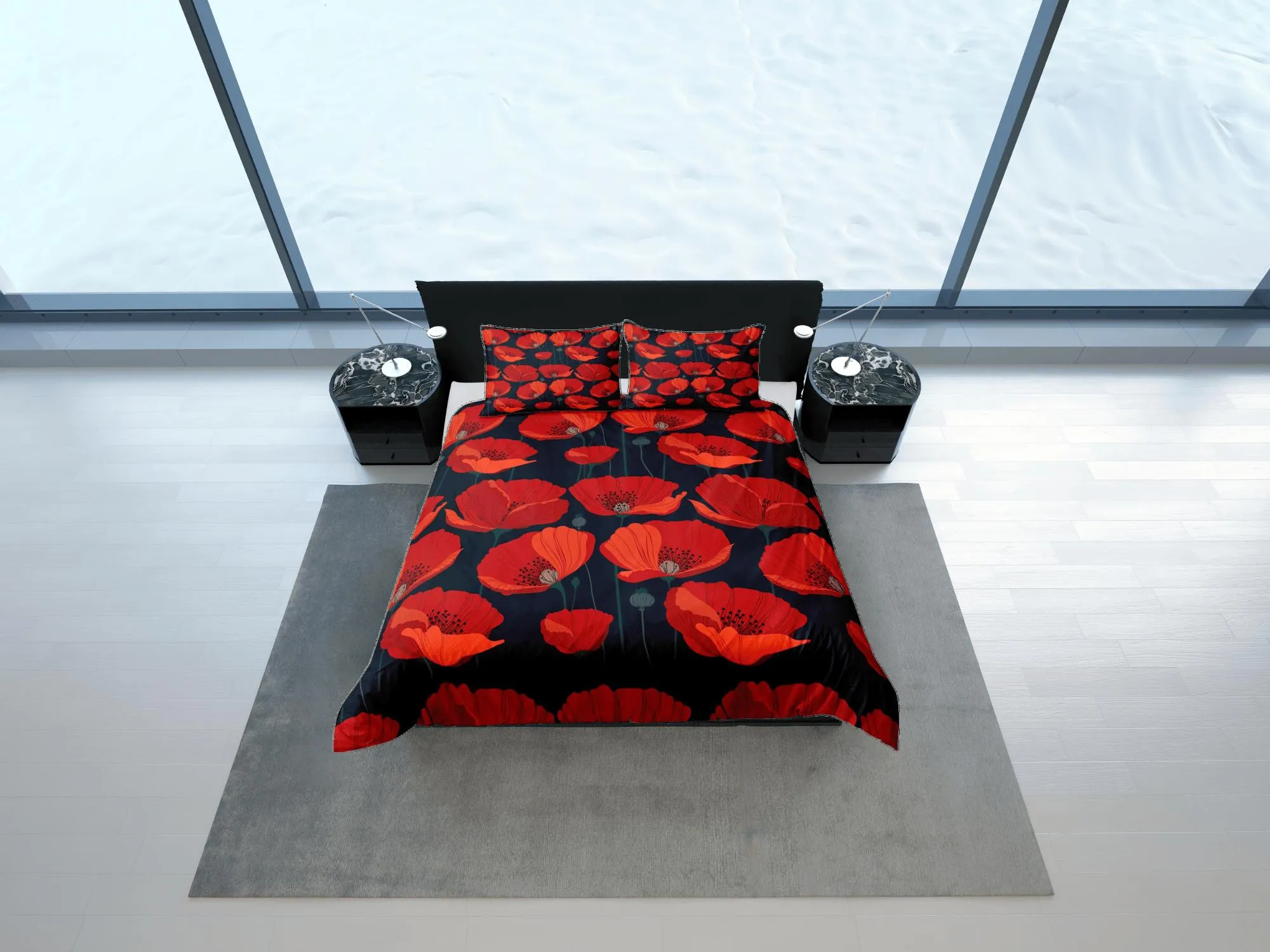 Red poppies floral duvet cover colorful bedding, teen girl bedroom, baby girl crib bedding boho maximalist bedspread aesthetic bedding