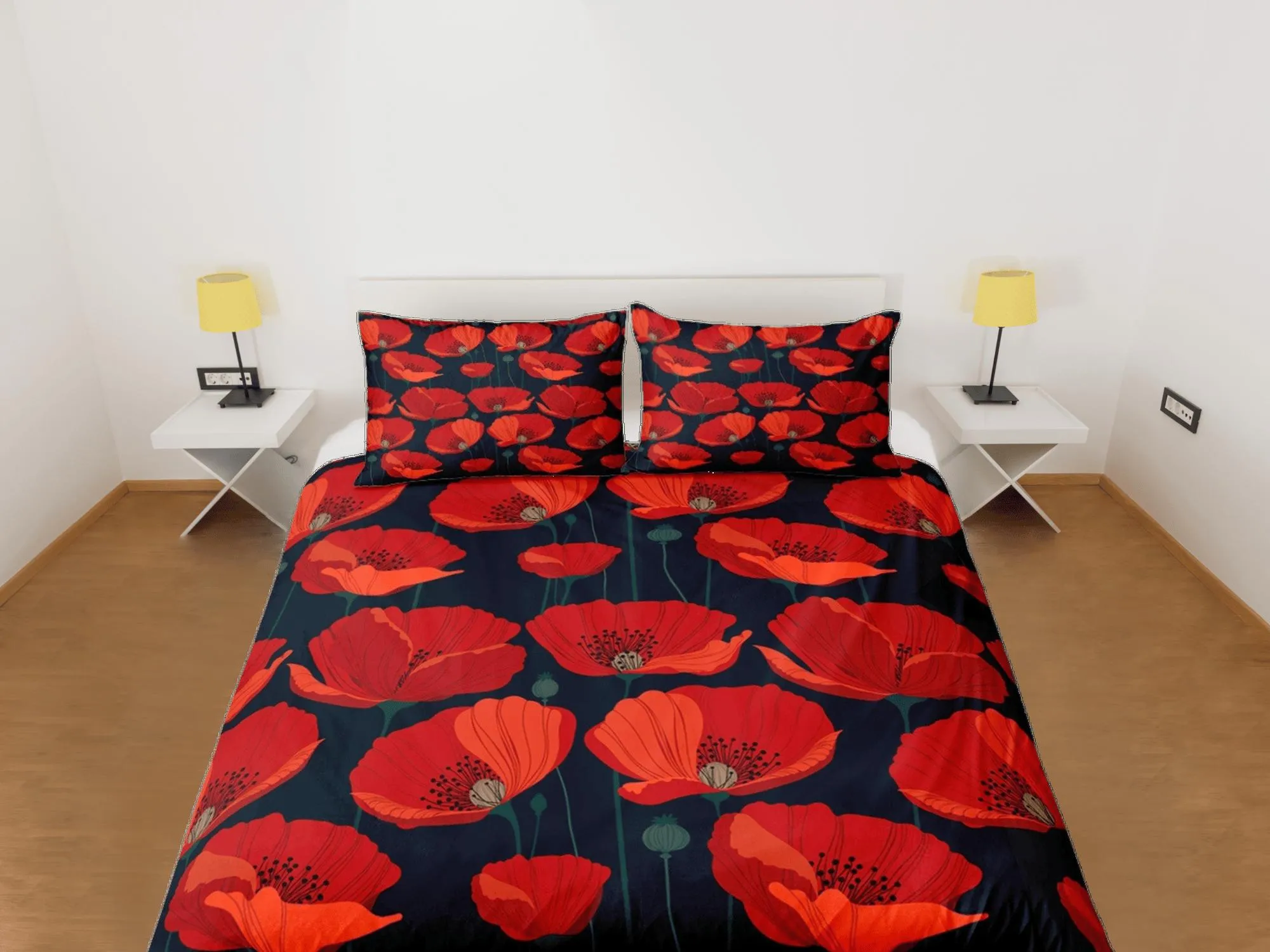 Red poppies floral duvet cover colorful bedding, teen girl bedroom, baby girl crib bedding boho maximalist bedspread aesthetic bedding