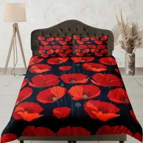 Red poppies floral duvet cover colorful bedding, teen girl bedroom, baby girl crib bedding boho maximalist bedspread aesthetic bedding