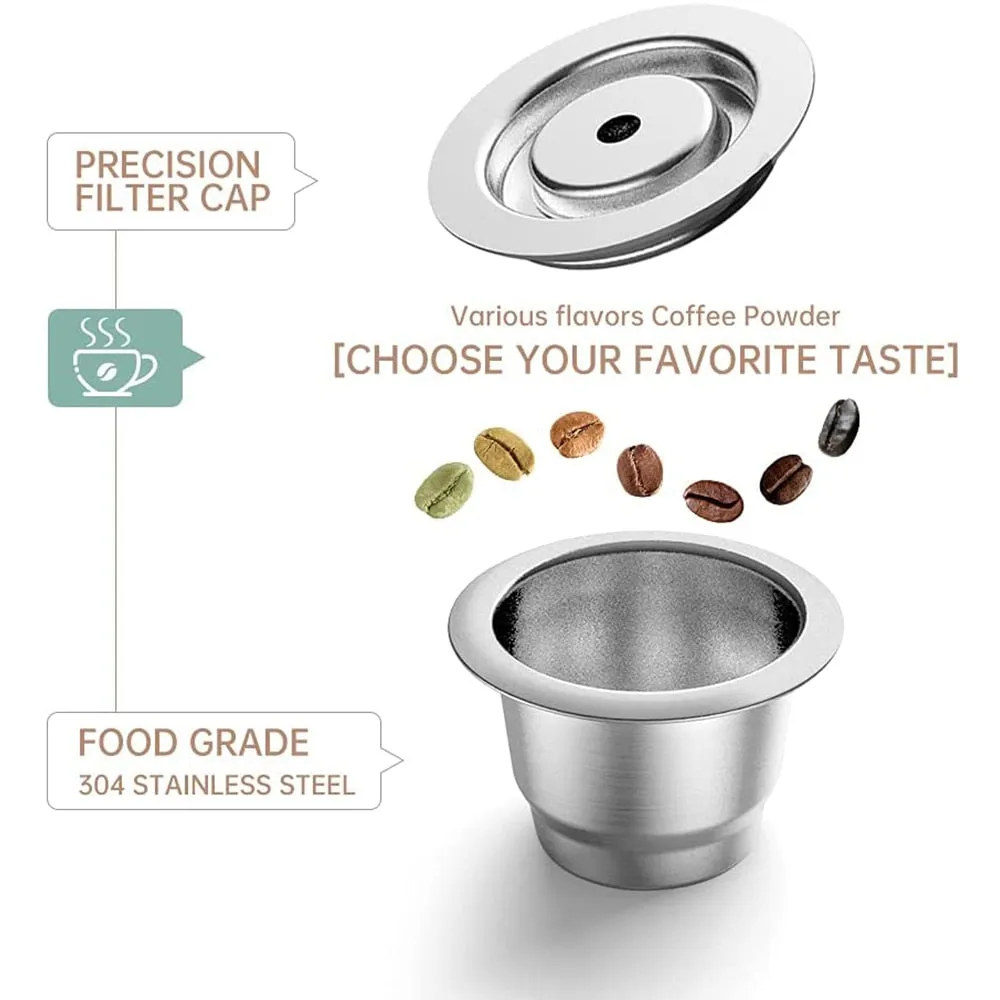 Reusable Coffee Capsule For Nespresso -  Stainless Steel Espresso Cups, Refillable Coffee Pods With Tamper