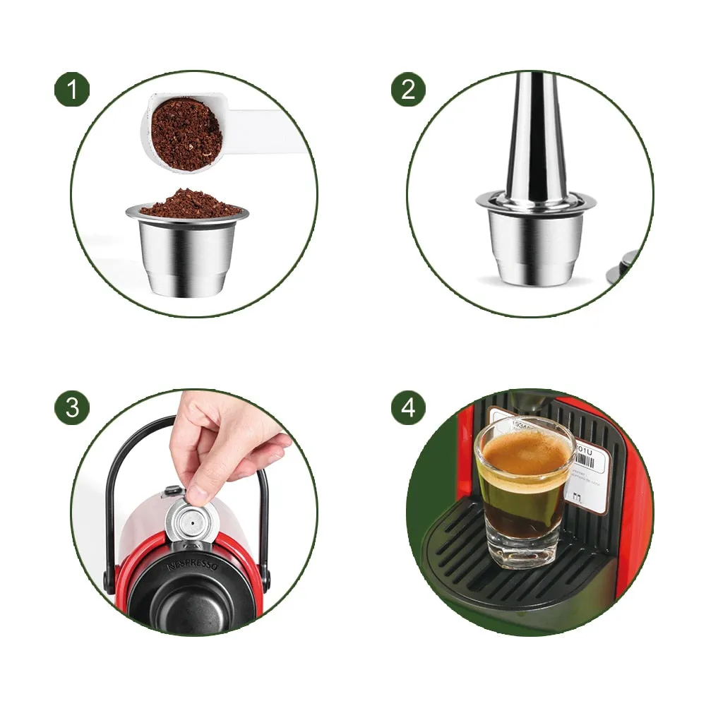 Reusable Coffee Capsule For Nespresso -  Stainless Steel Espresso Cups, Refillable Coffee Pods With Tamper