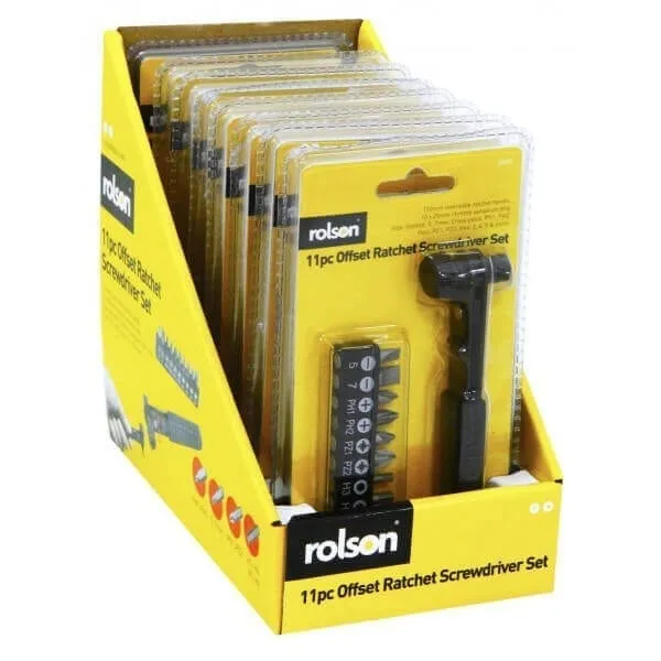 Rolson 11pc Offset Screwdriver Set Ratchet Action