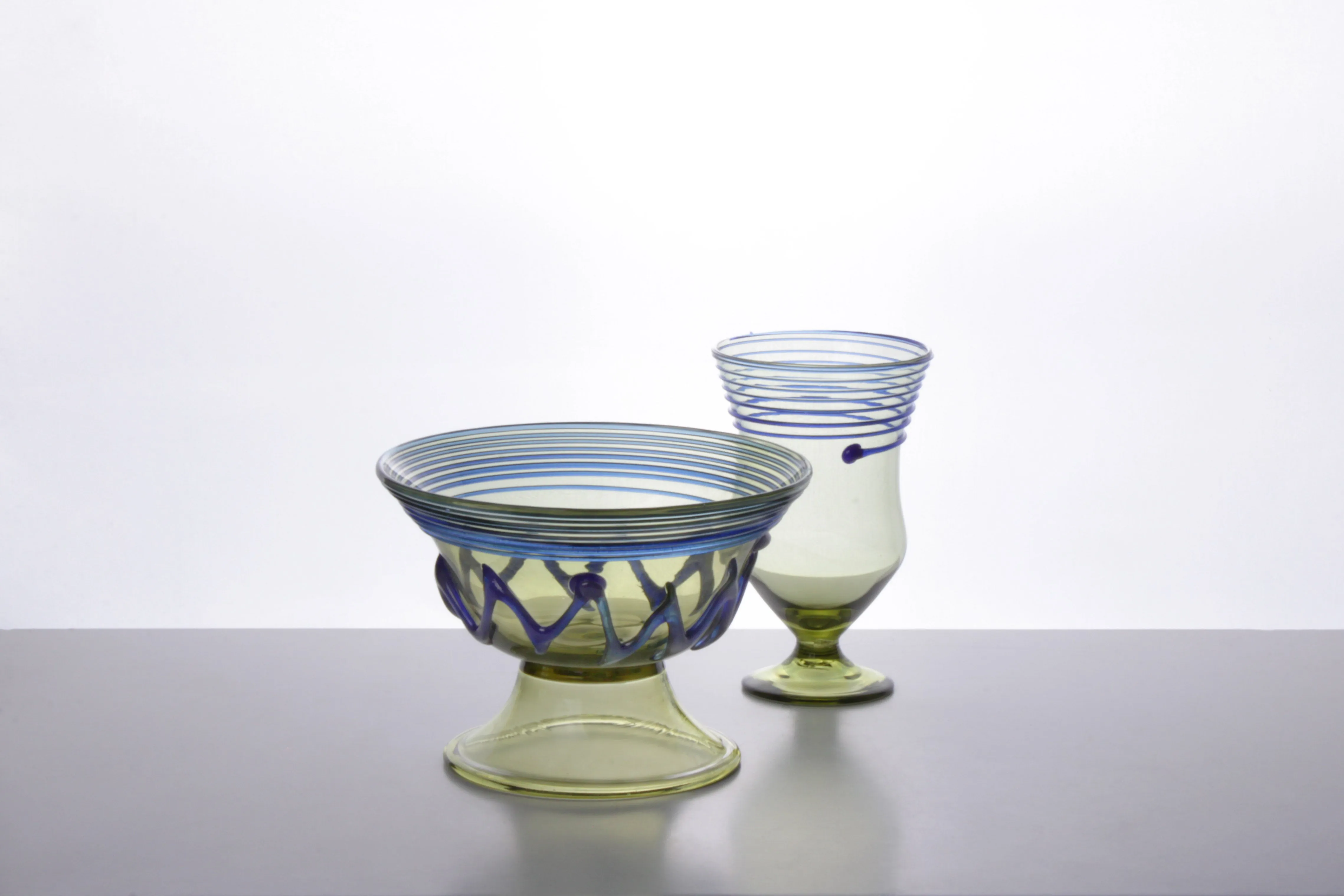 Roman Glass Goblet with Blue Stripes in Pair