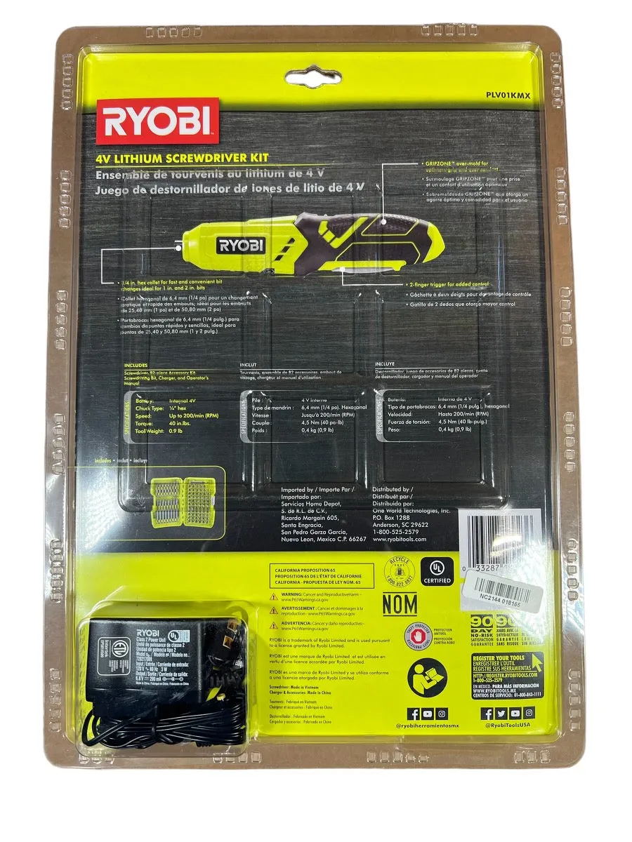 RYOBI 4-Volt Lithium-ion Screwdriver with 82-Piece Accessory Kit