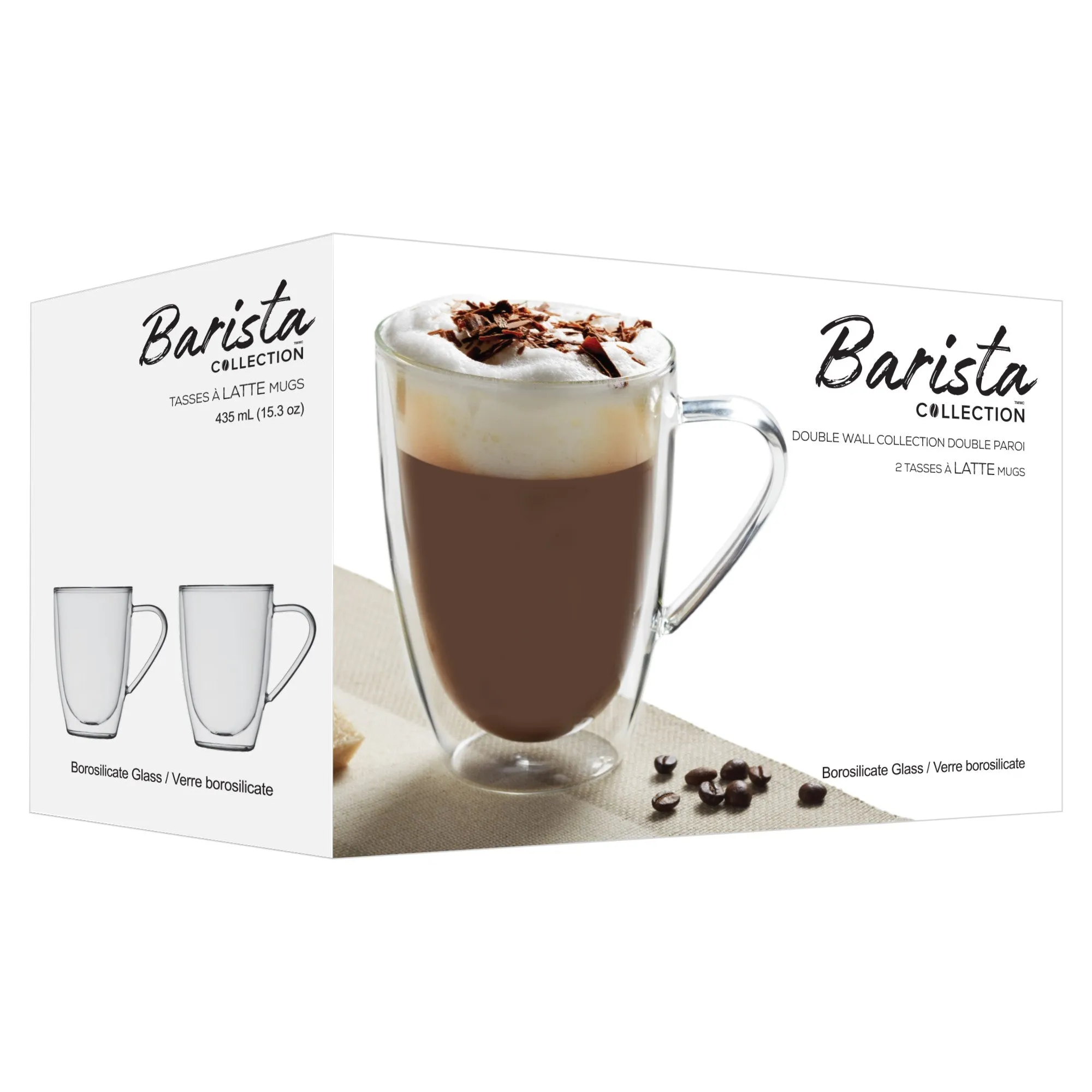 Safdie & Co. Latte Glass Double Wall 4PC Set 435ML Barista