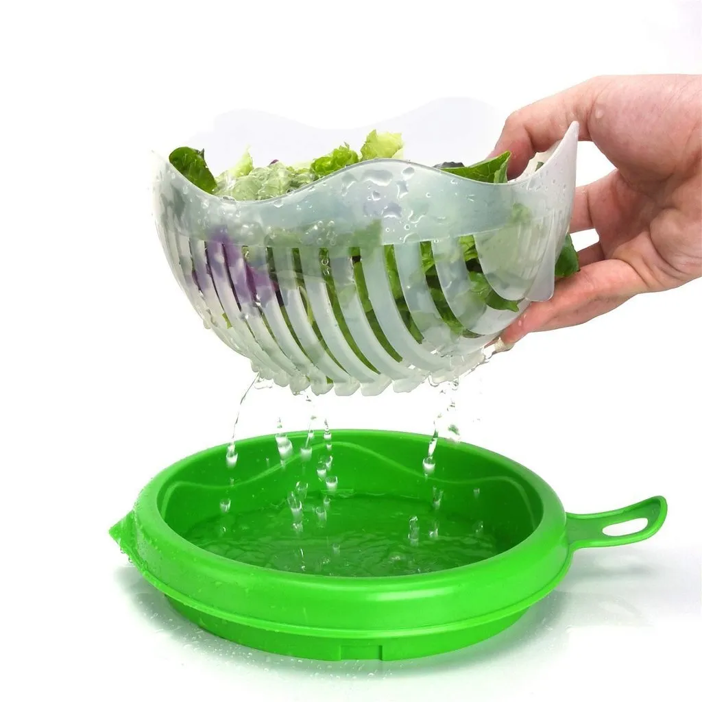 Salad Cutting Bowl, Wash Strain Slice and Serve, 60 Seconds Salad, with Orange Juicer