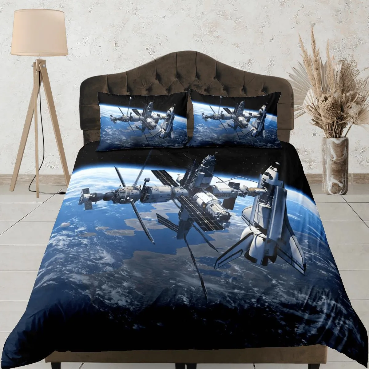 Satellite view of earth bedding, 3D outer space bedding set full, astronomy duvet cover king, queen, cosmic dorm bedding, toddler bedding